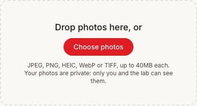 Choose photos button and upload area