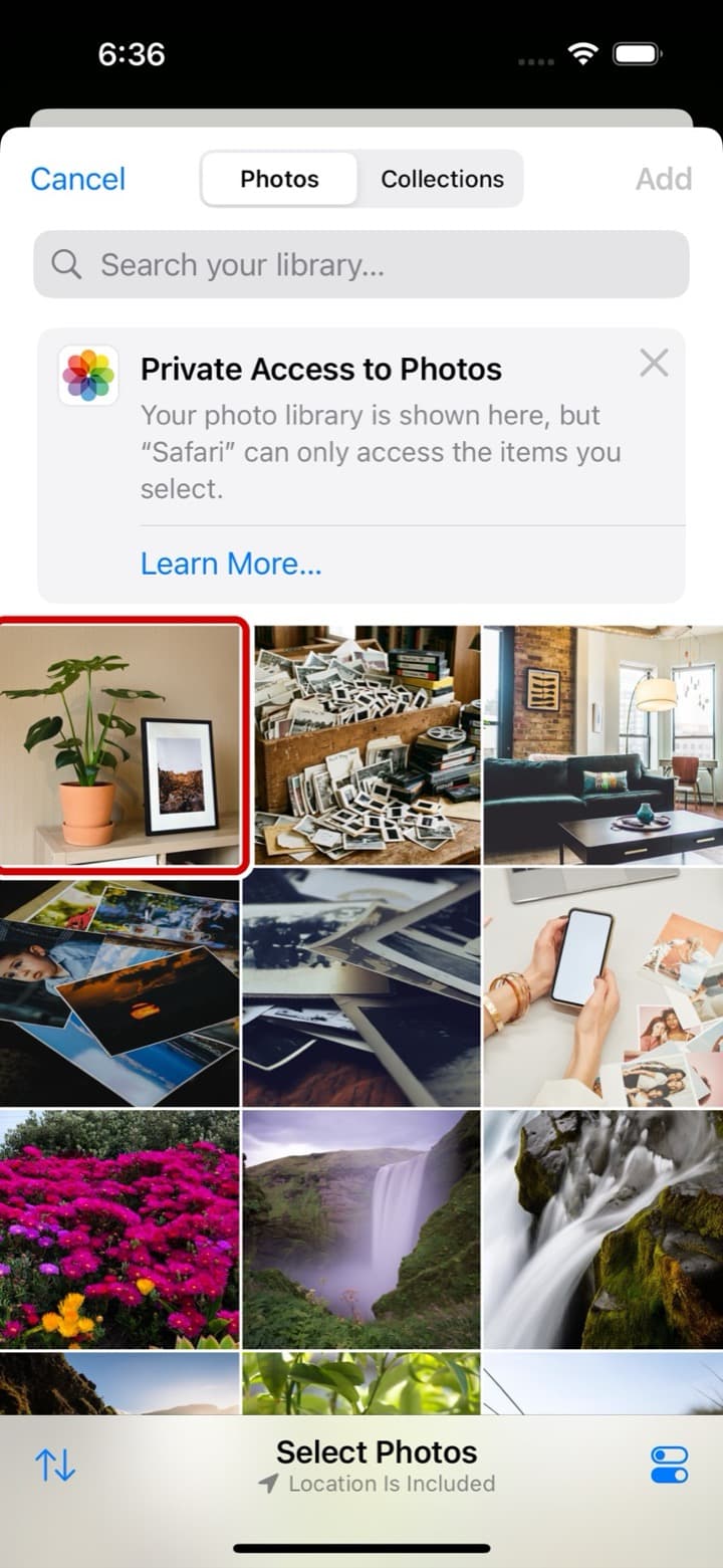 The photo library on an iPhone, with the first photo ringed