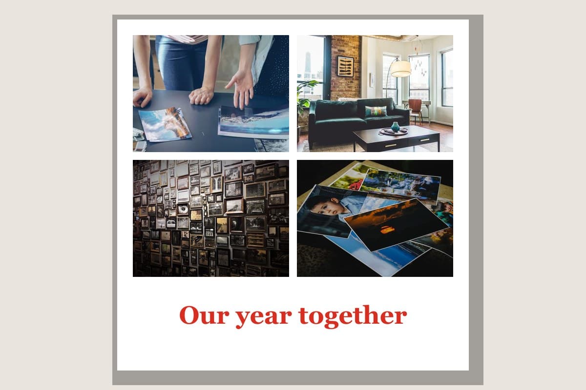 A collage poster of four photos with a line of words