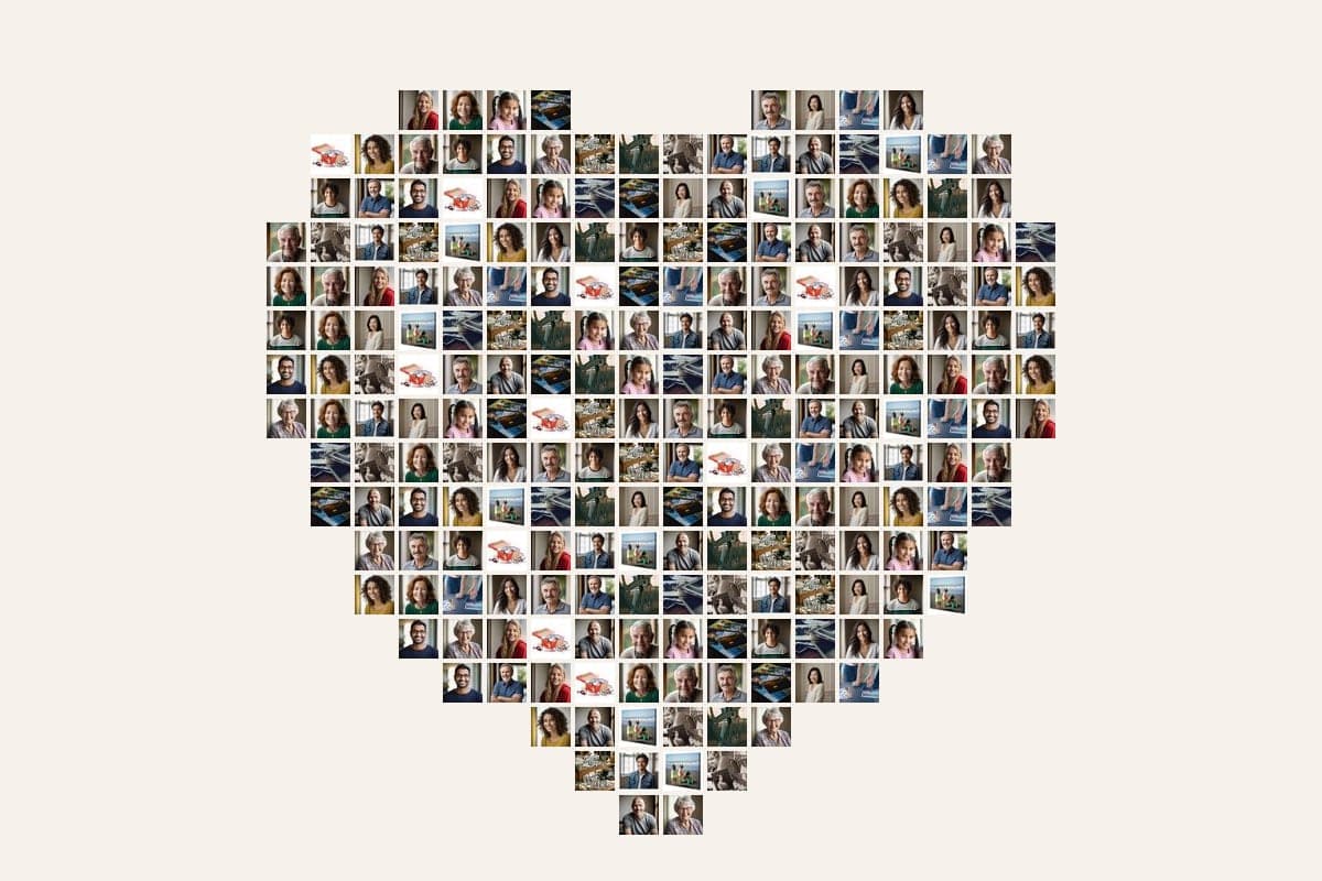 A heart made of small family photos
