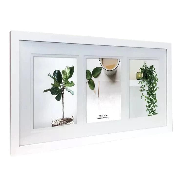 10x20" white timber collage frame with matboard to suit three 5x7" photos