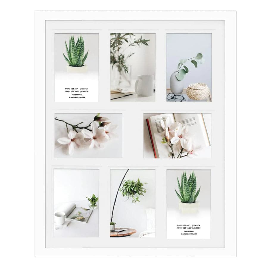 16x20" white timber collage frame with matboard to suit eight 6x4" photos