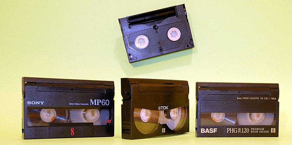 8mm Video8 cassettes in 60, 90 and 120 minute lengths